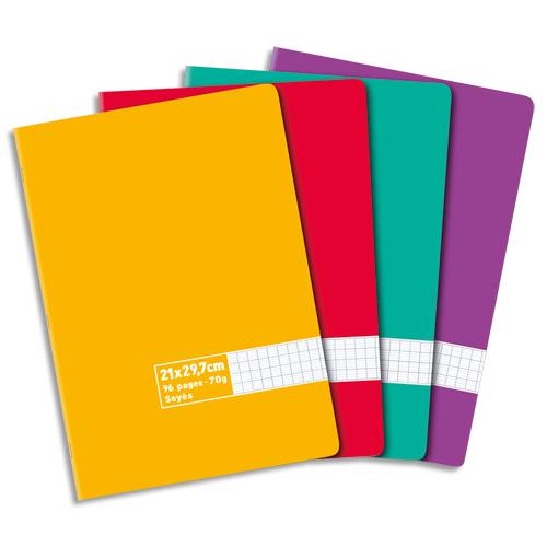Cahier co - piqu - couvertures carte - 96 pages - 21x29,7 cm - grands carreaux - assortis