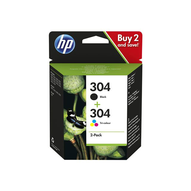 Cartouches pour imprimantes - Hp pack de 2 cartouches authentiques d'encre noire/trois couleurs 304