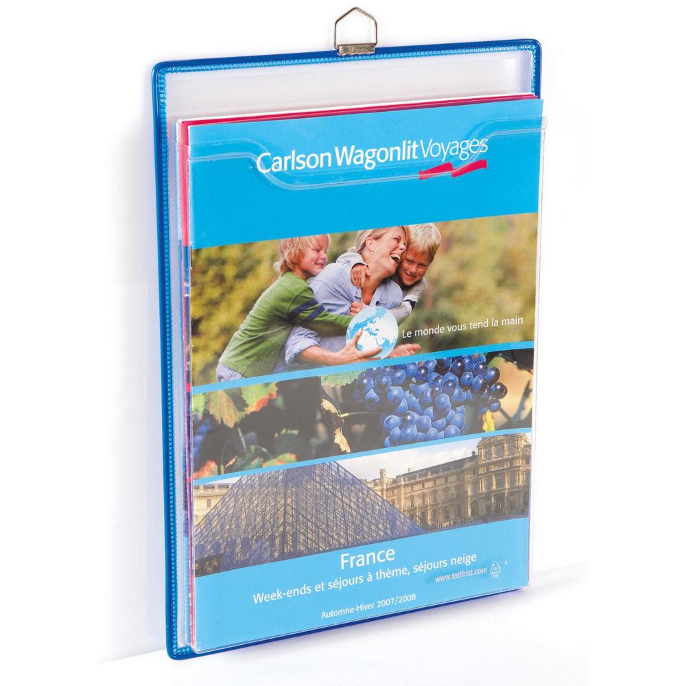 Porte brochures mural Tarifold A4 portrait avec 1 anse en PVC rigide -  cadre Bleu