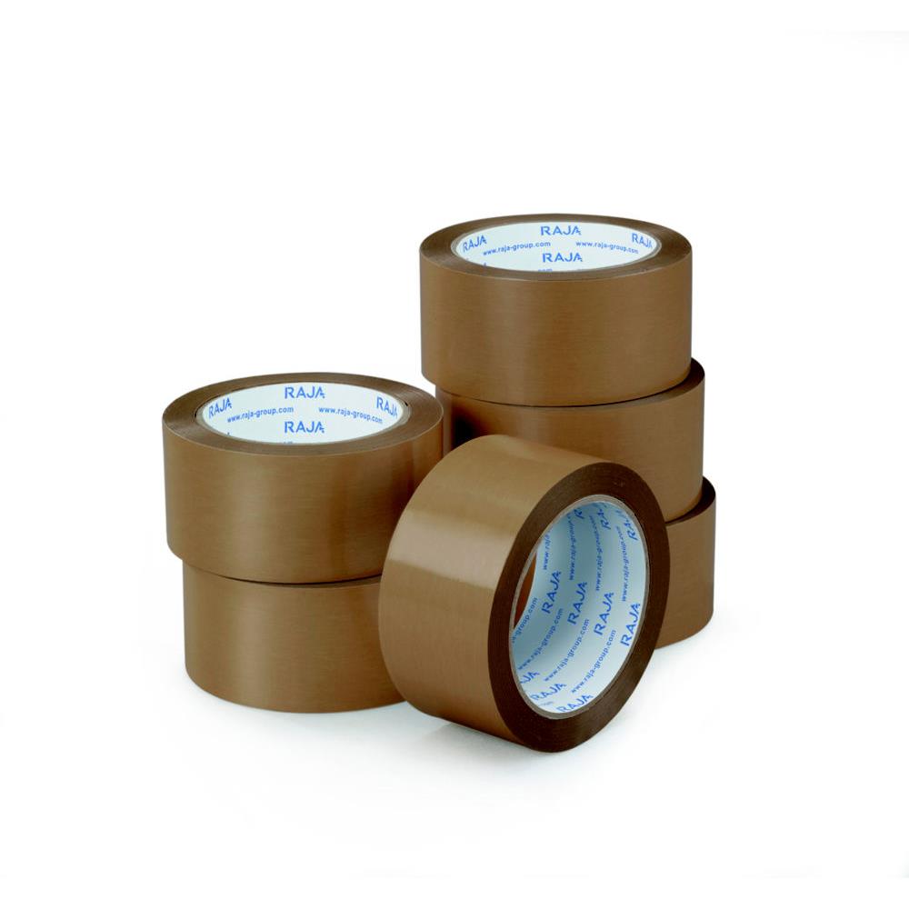 Ruban adhsif d'emballage rsistant RAJA - en PVC silencieux 32 microns 50 mm x 66 m - Havane  - lot de 6