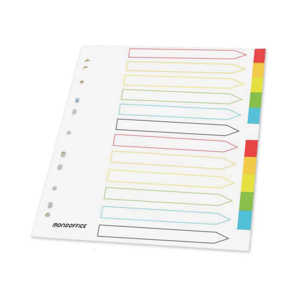 Intercalaires neutres A4+ Mondoffice en polypropylne colors - 12 onglets