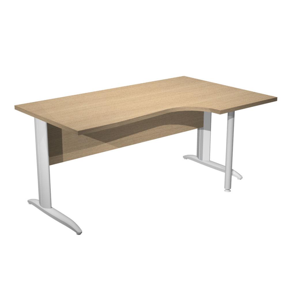Bureau compact Pulse Prestige - retour � droite L160 x P100 cm - plateau ch�ne - pieds L blancs