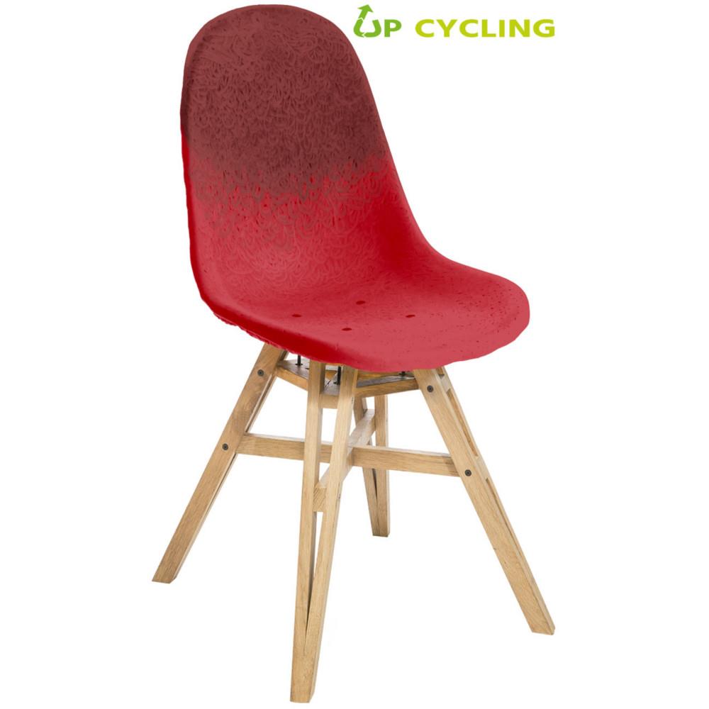 Chaise upcyle Ida coque plastique Bordeaux et Rouge - 4 pieds bois Chne massif
