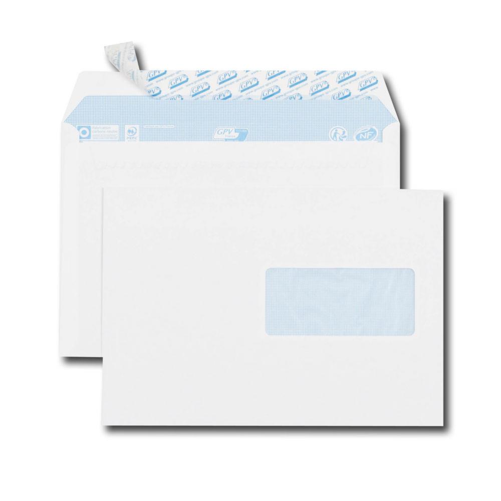 Enveloppe blanche C5 GPV 162 x 229 mm 80g fentre 45 x 100 mm - autocollante bande protectrice - Lot de 50