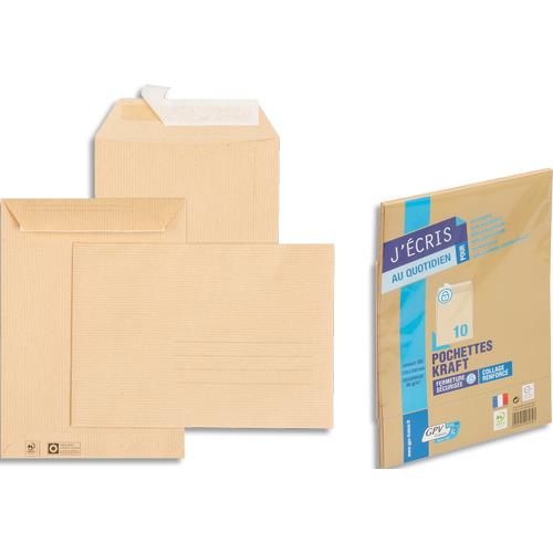 Pochettes 176x250 GPV - 90 g - kraft brun - auto-adhsives - paquet de 10