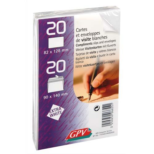 Paquet de 20 cartes de visite + 20 enveloppes GPV - autoadhsive - format 90x140 mm