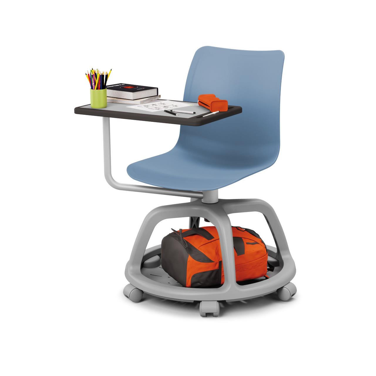 Chaise coque de formation M�lodie sur roulettes avec tablette �critoire - Polypropyl�ne Bleu