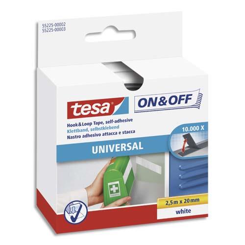 Ruban Tesa ON&OFF - systme de scratch autoagrippants  coller - 2,5 m x 20 mm - blanc