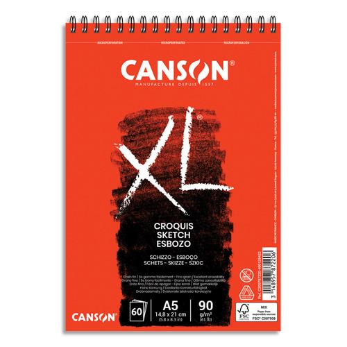 Album de 60 feuilles de papier dessin Canson Croquis XL - reliure spirale - 90g - format A5