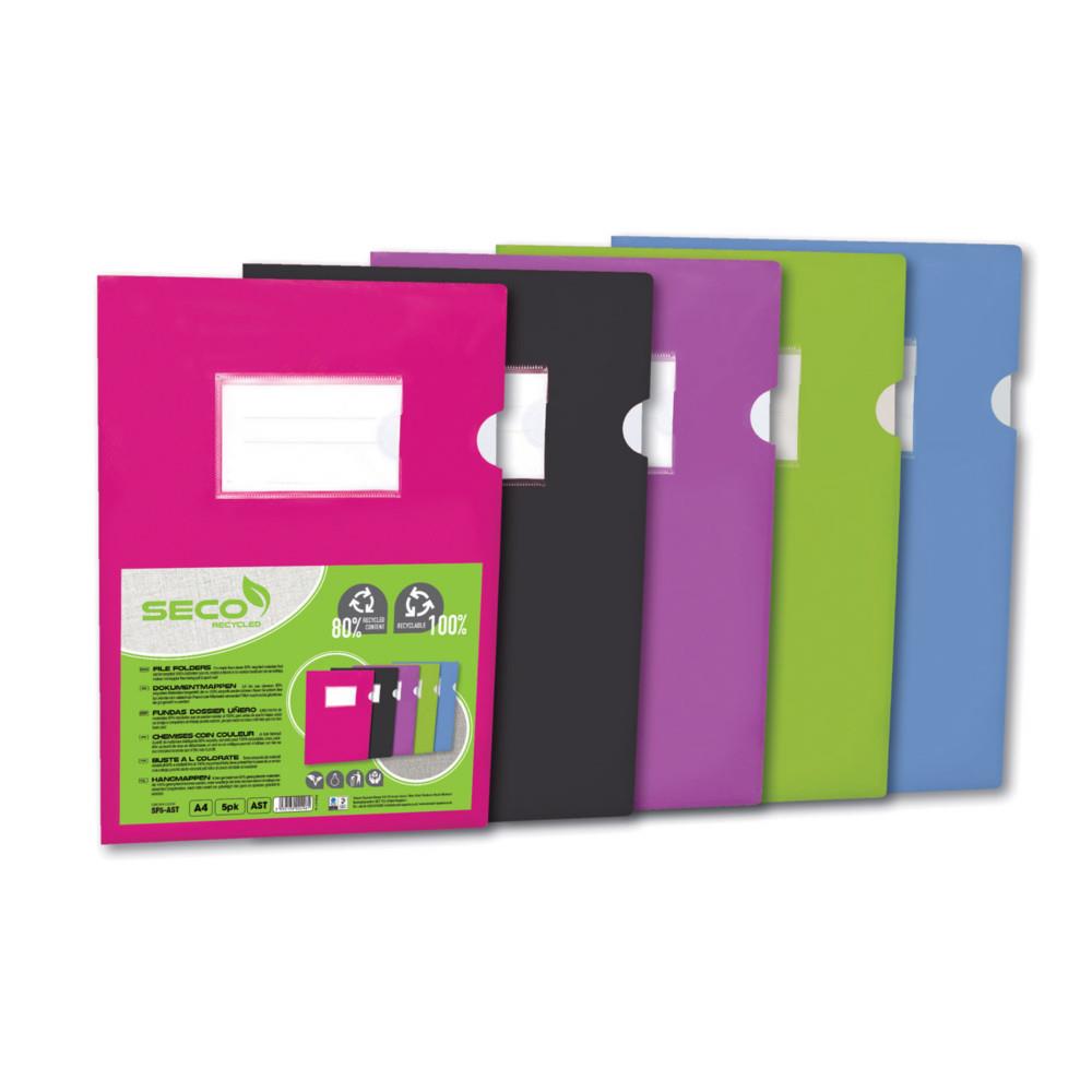 Pochette coin Seco A4 semi rigide avec porte �tiquette - Lot de 5 - Assortis