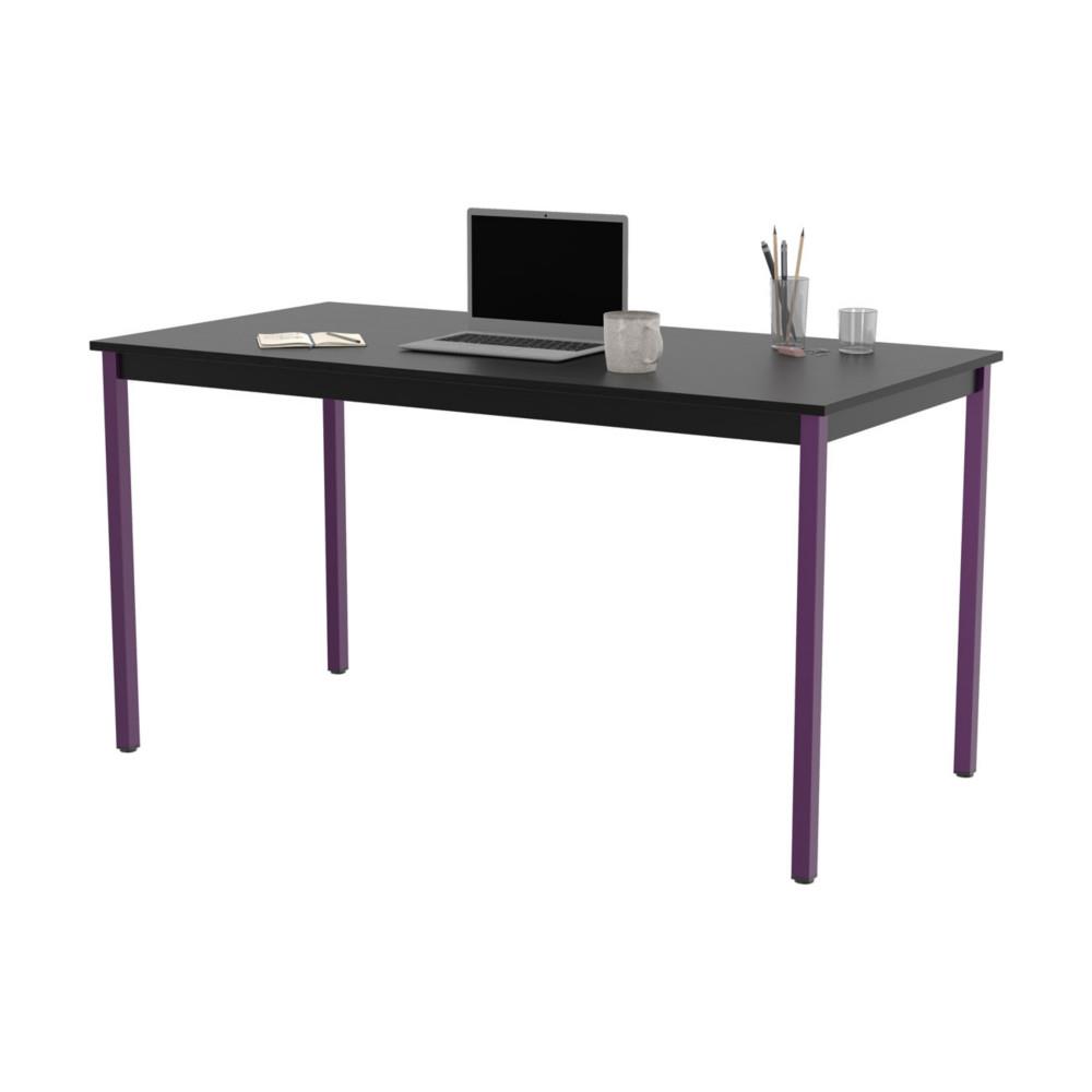 Table polyvalente droit - L 140 x P 70 cm - plateau noir - pied prune