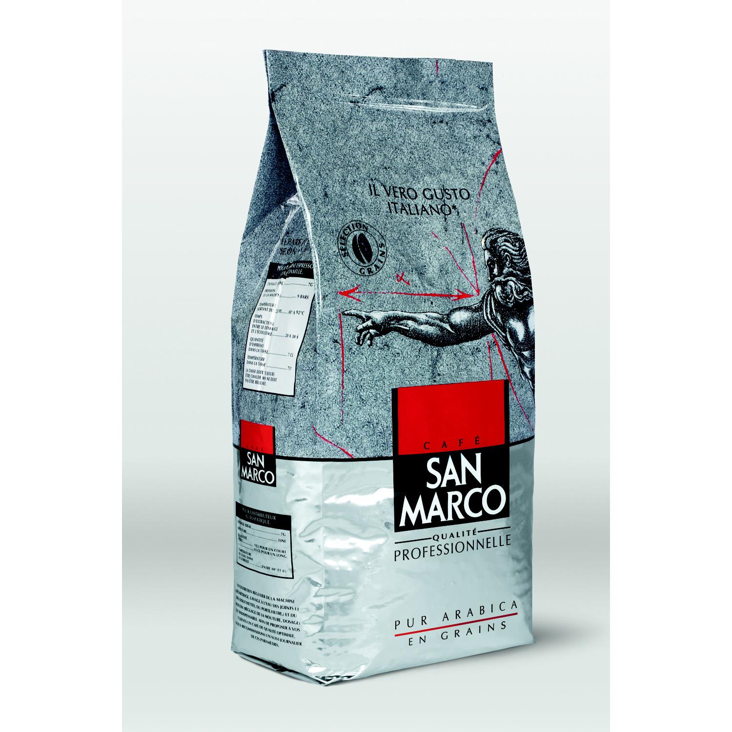 Caf en grains 100% Arabica San Marco - intensit 7 - paquet de 1kg