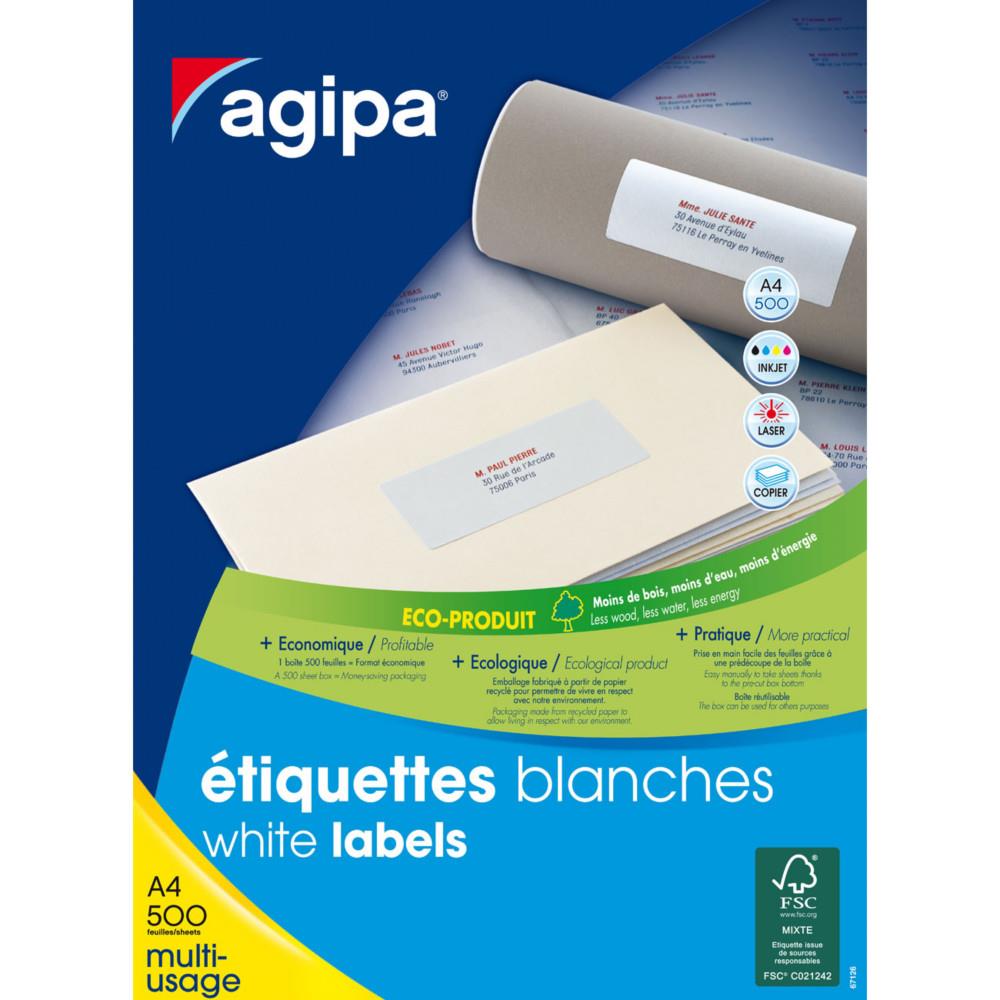 Etiquettes blanches coins droits multi-usage AGIPA 100802 105 x 37 mm - Boite de 8000