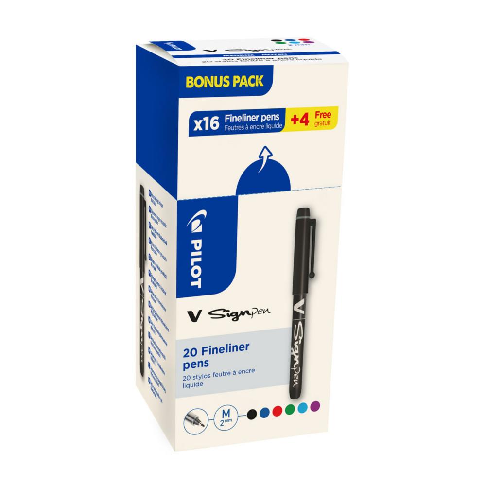 Stylo feutre  capuchon Pilot V-Sign Pen - pointe moyenne 2 mm - couleurs assorties - Lot de 16 + 4 OFFERTS