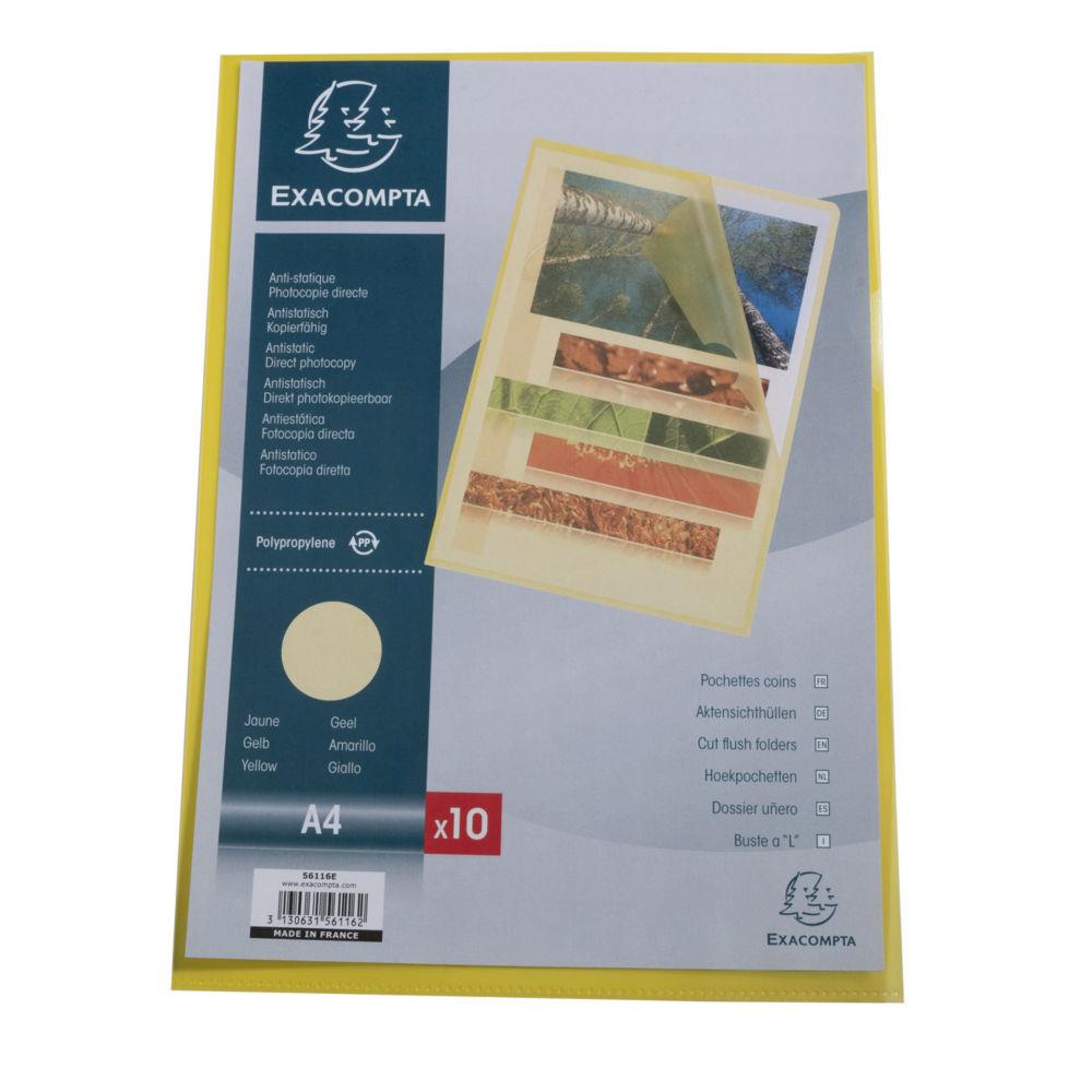 Pochettes coin A4 polypropylne grain 12/100 Exacompta - Jaune translucide - Bote de 10