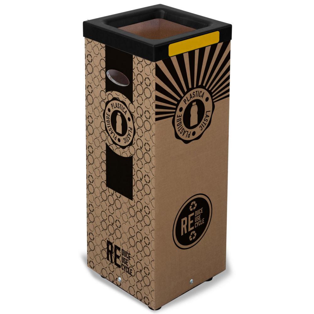 Poubelle carton de tri slectif pour le recyclage du plastique 100L - Couvercle mtal Jaune