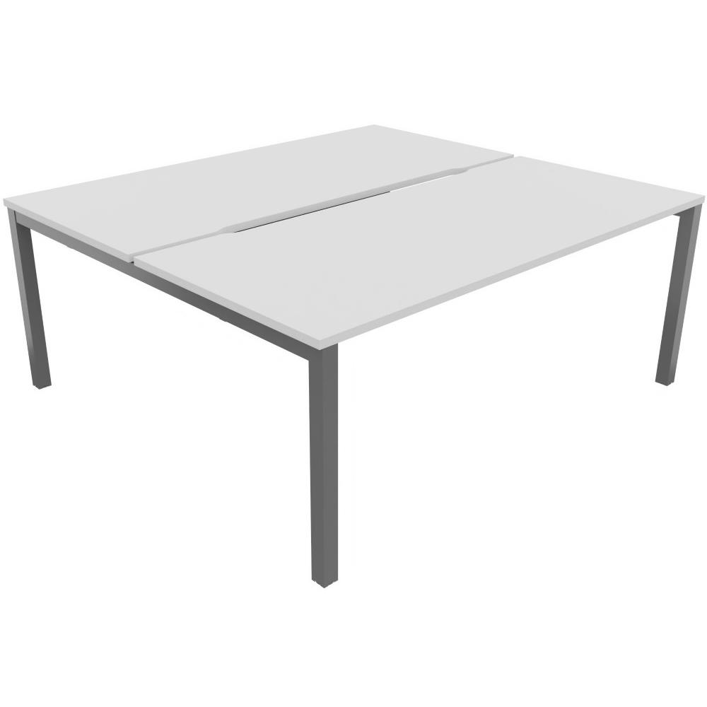 Bureau bench 2 postes Osmose d�part L180 - plateaux �chancr�s Blanc - pieds m�tal Aluminium