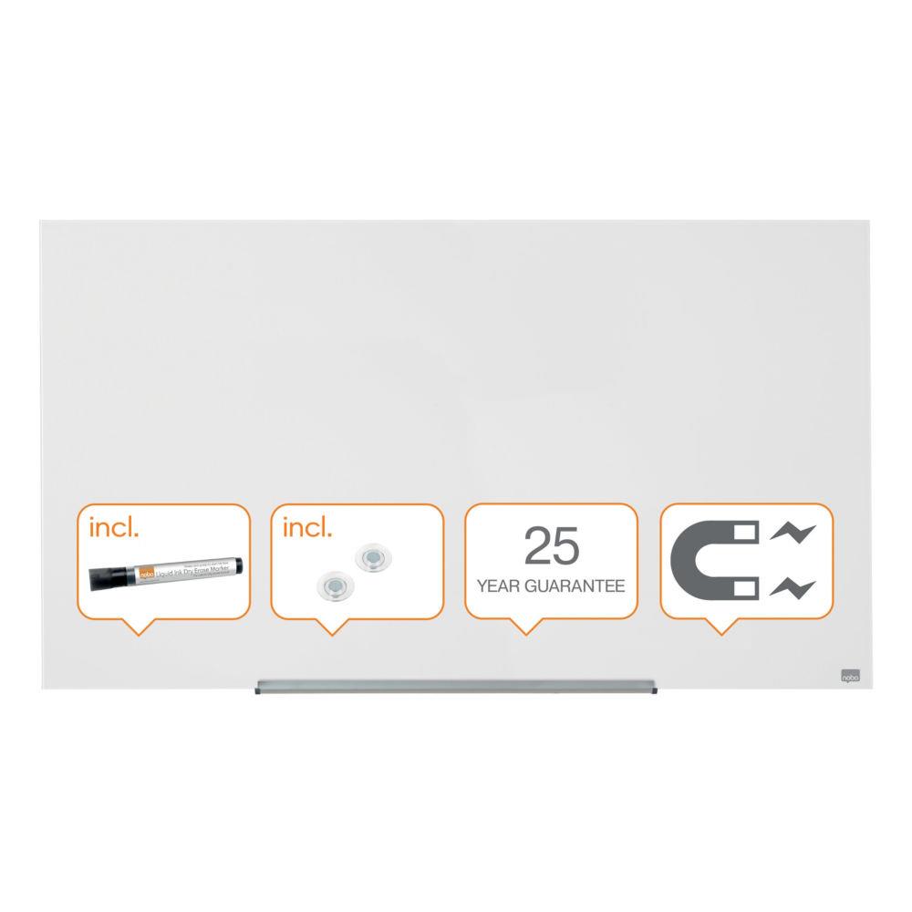 Tableau mural Nobo Diamond en verre magntique - effaable  sec - 1 260 x 710 mm - blanc brillant