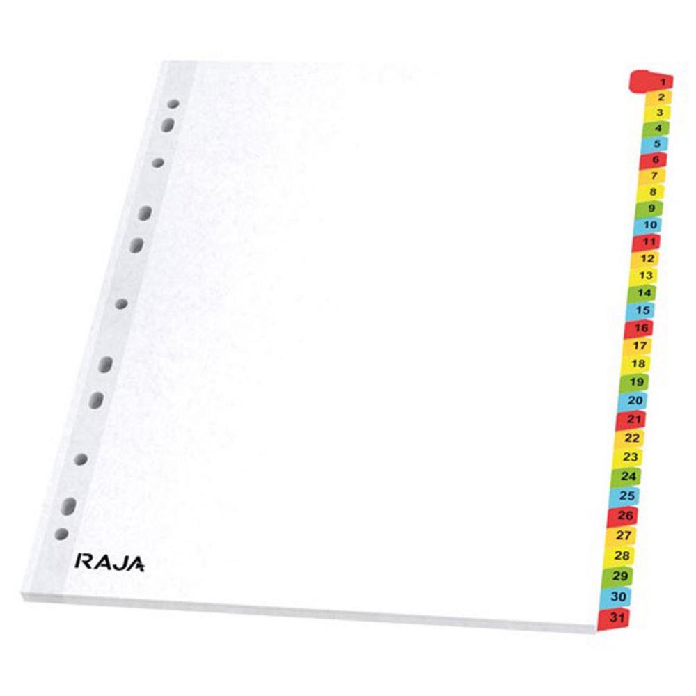 Intercalaires numriques A4+ Raja - en bristol - blanc - 31 divisions couleur