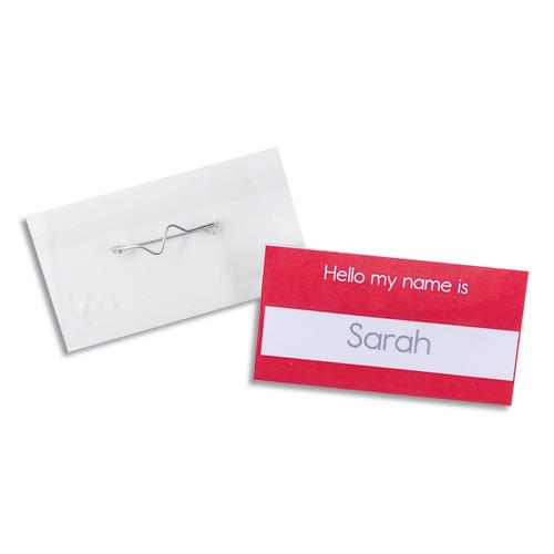 Badge  pingle en plastique transparent - format horizontal 4 x 7,5 cm - boite de 100