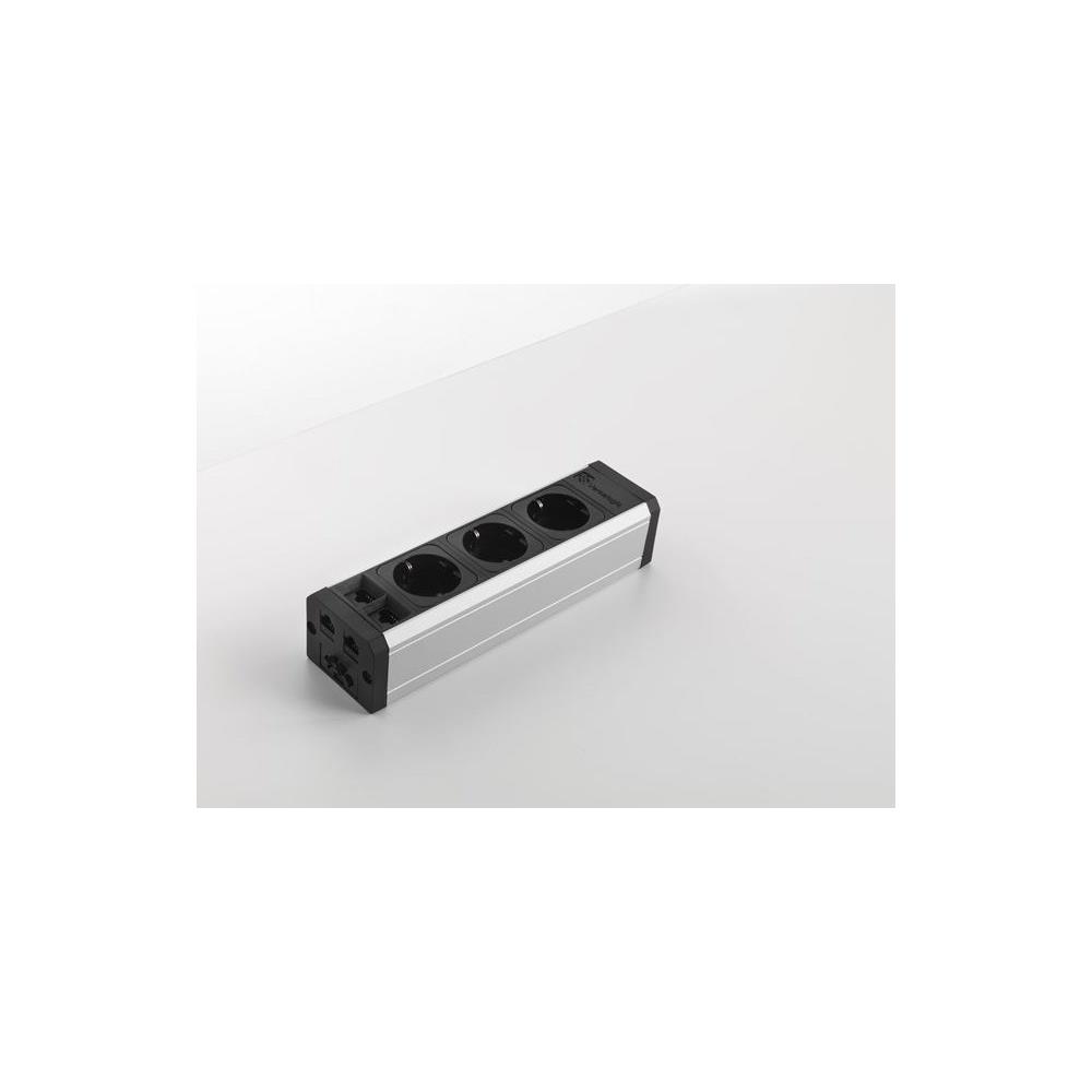 Multiprise VersaTek 3 Prises lectriques + 2 RJ45 + USB + HDMI - aluminium et noir - cble d'alimentation 3m