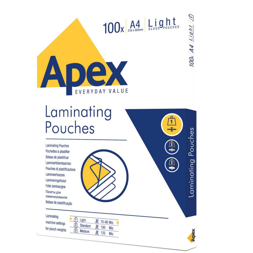 Pochettes de plastification Fellowes Apex Light A4 -216 x 303 mm - 80 microns - Brillante - Bo�te de 100
