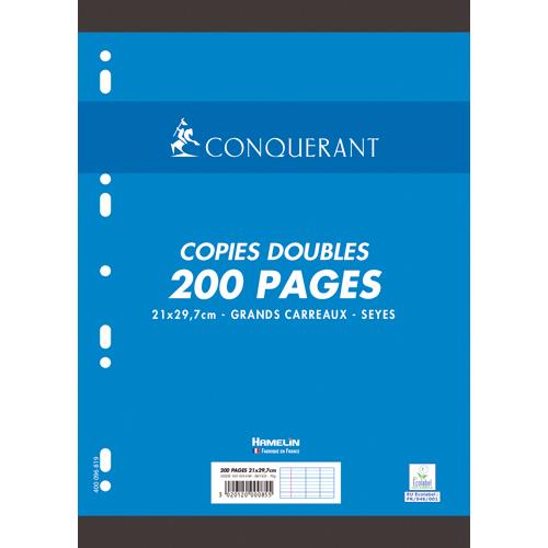 Copies doubles perfores Conqurant 7 - blanc - 21x29.7 cm - 200 pages - grands carreaux - 70g - sous tuis