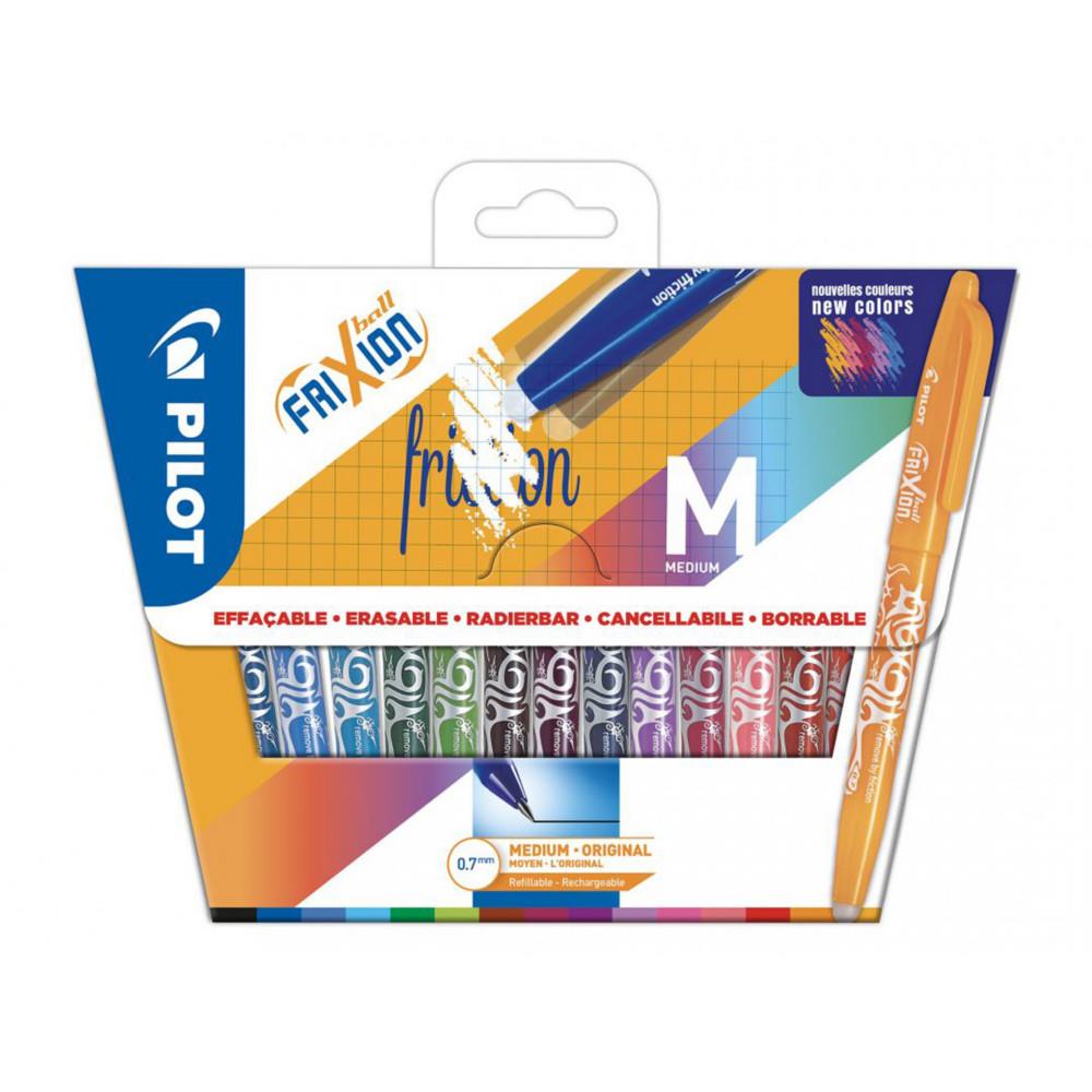 Roller encre gel effaable Pilot FriXion Ball pointe moyenne 0,7 mm - Pochette de 15 couleurs assorties