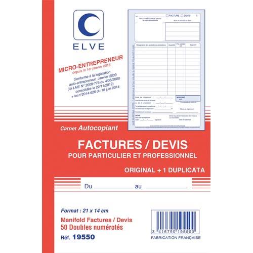 Manifold entrepreneur autocopiant factures / devis  - 210 x 140 mm - 50 feuillets dupli