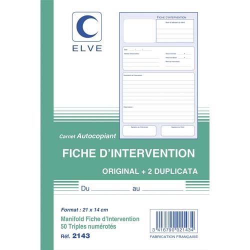 Manifold entrepreneur autocopiant fichier d'intervention  - 210 x 140 mm - 50 feuillets tripli