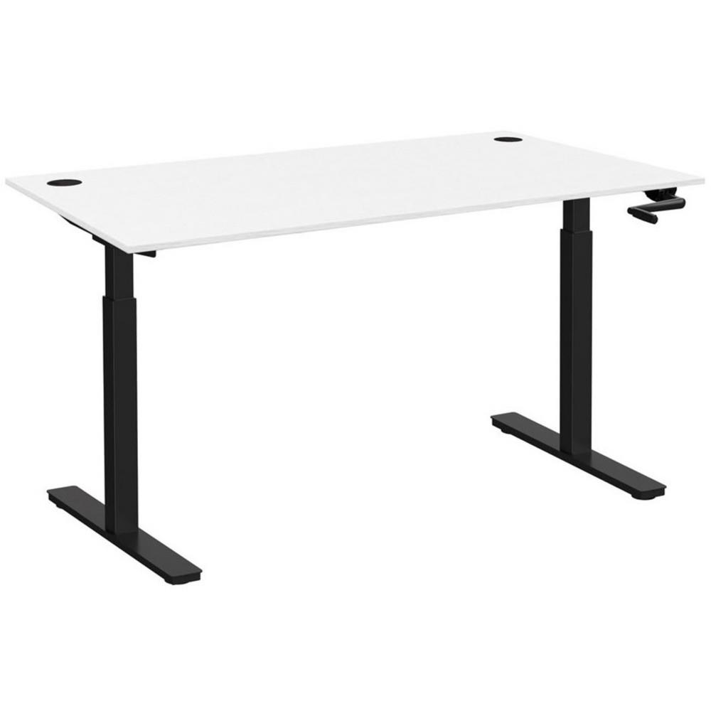 Bureau Assis-Debout Nova � Manivelle L.140 x P.80 cm - Plateau avec Obturateurs Blanc - Pieds m�tal Noir