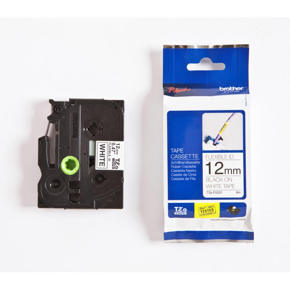 Cassette  ruban Brother pour tiqueteuse TZe-FX211 - Noir sur blanc, 12 mm de large