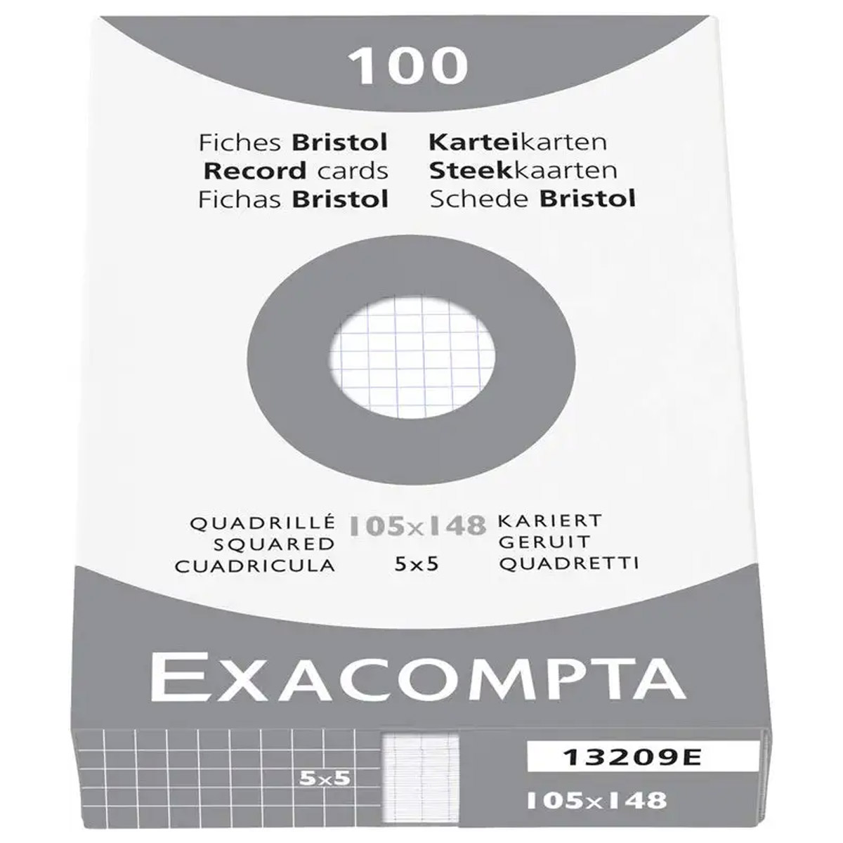 Etui de 100 fiches bristol Exacompta non perfores 105x148mm (A6) quadrilles 5x5 Blanc