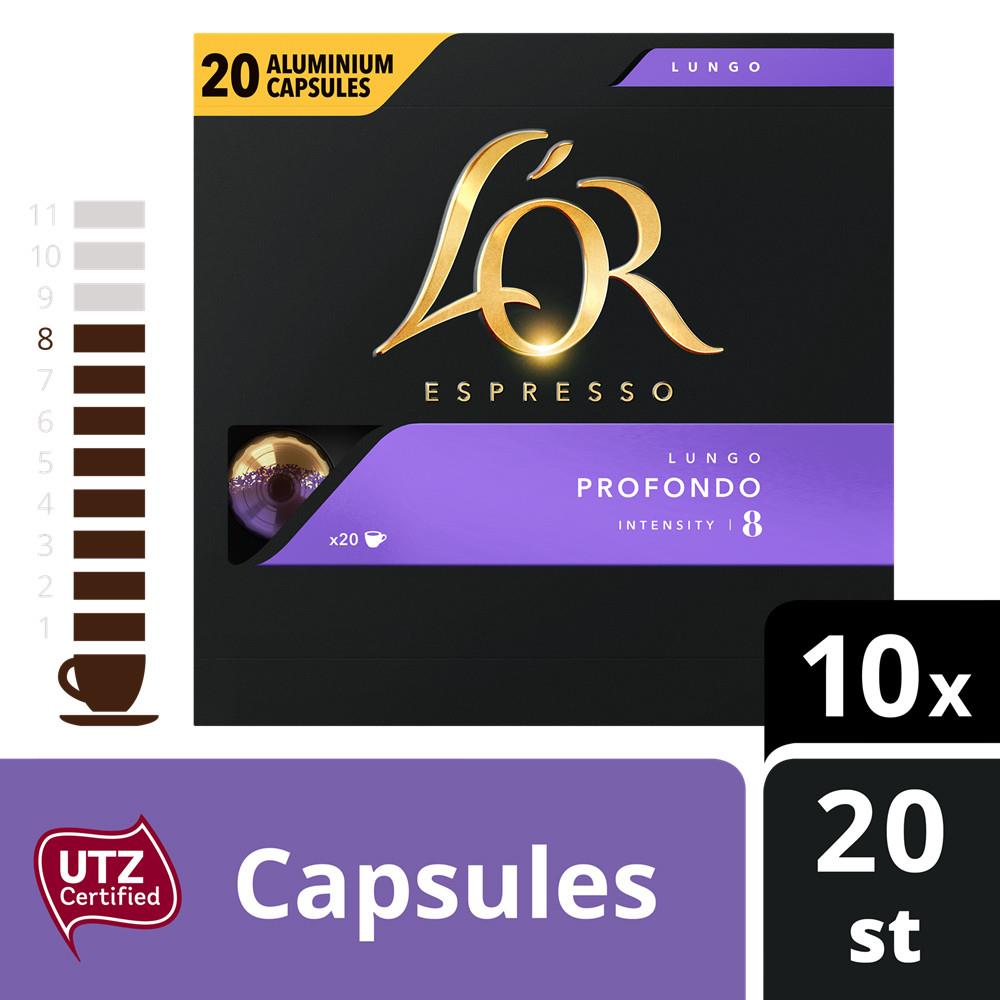 Capsules Caf Espresso - Lungo Profondo - pour machine Nespresso - intensit : 8 - bote de 20