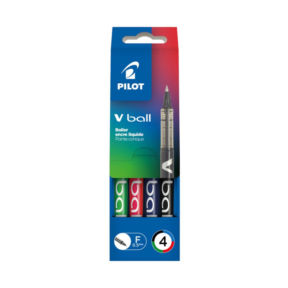 Pochette de 4 stylos feutre Pilot V-Ball 05  bille pointe mtal 0,3 mm - couleurs assorties