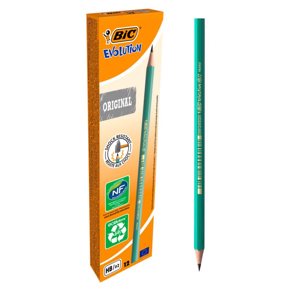 Crayon de papier Bic Evolution - mine HB corps hexagonal vert - paquet 12 units