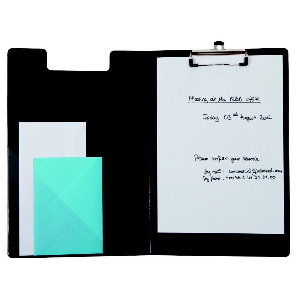 Porte bloc Alba avec rabat et pince presse feuilles - PVC - noir