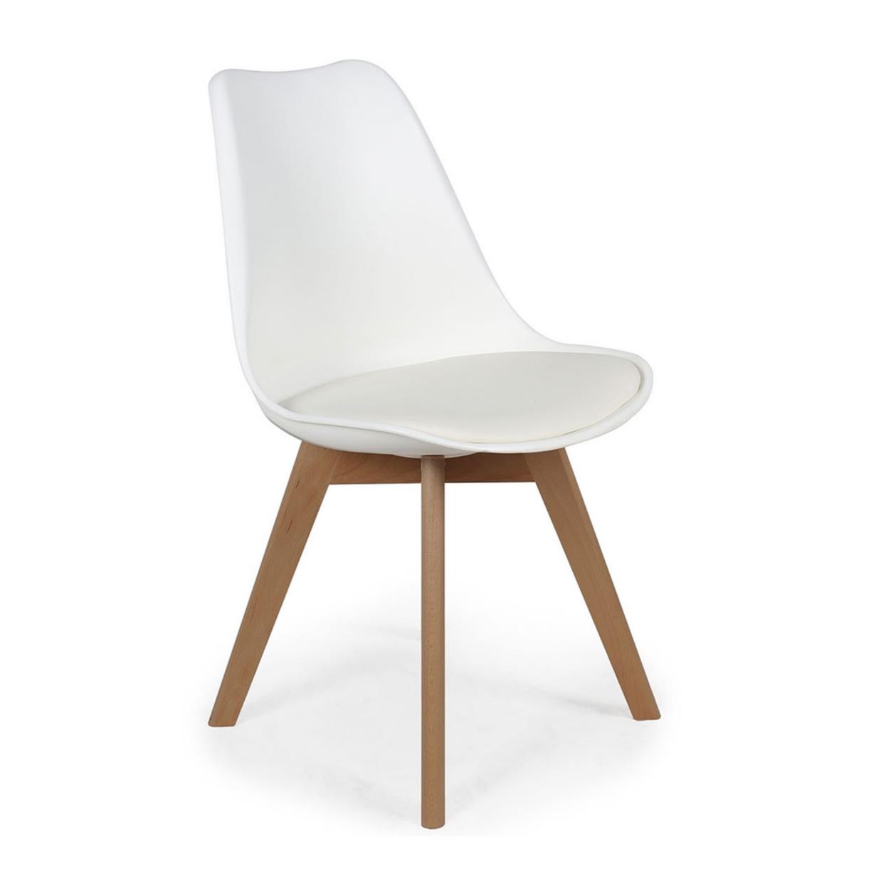 Chaise coque Artemis avec coussin - Blanc , Pieds bois brut