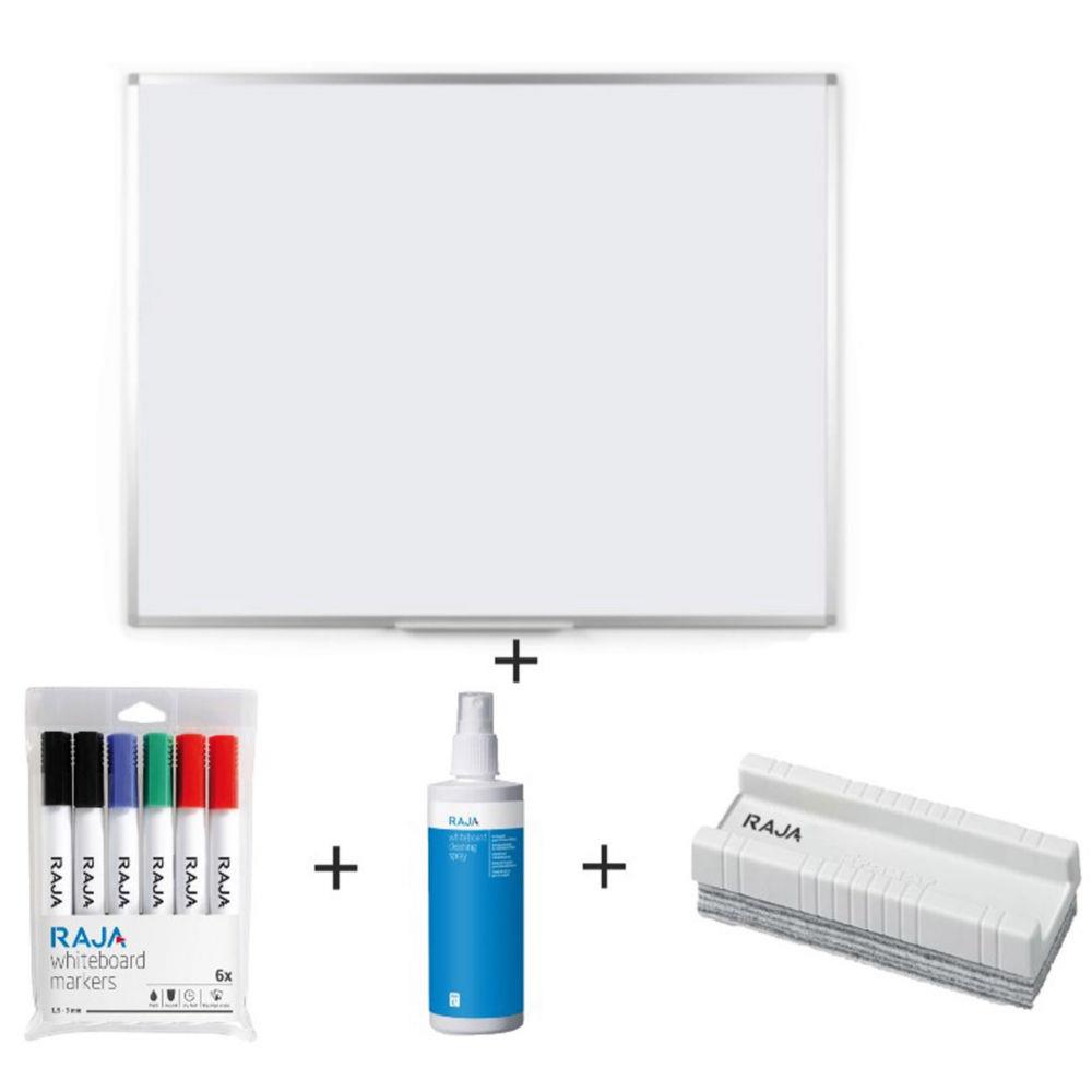 Pack tableau blanc magntique Raja - effaable  sec - surface maille - 90 x 120 cm - cadre aluminium + 8 accessoires