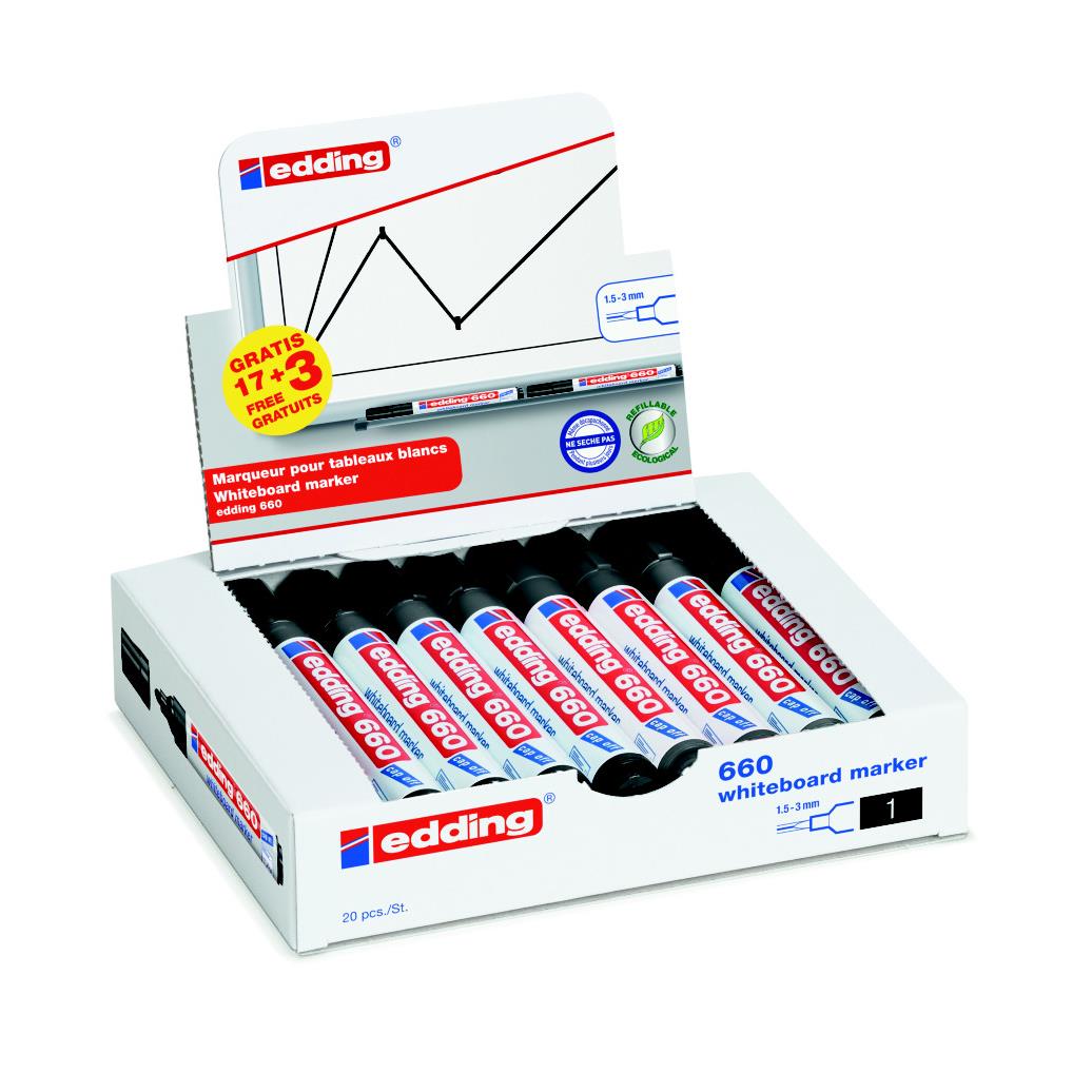 Marqueurs Edding E-660 - effaables  sec - pointe ogive - noir - pack value de 17+3