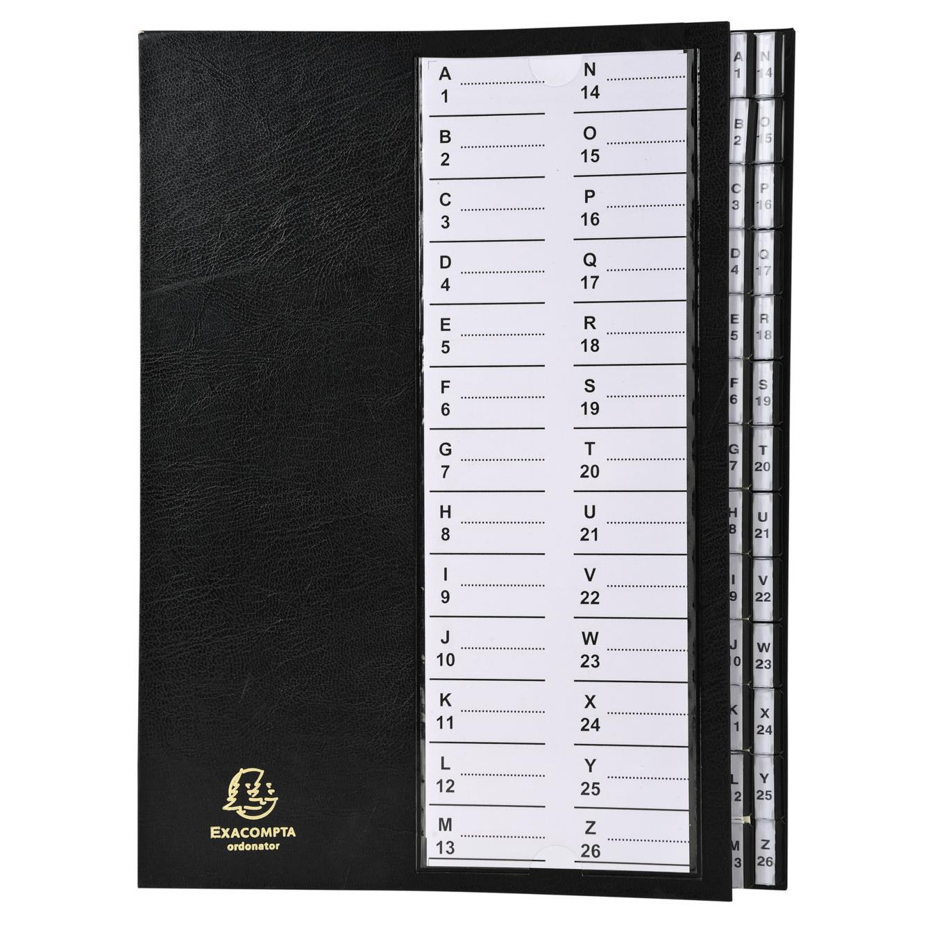 Trieur Exacompta A4 - cavaliers plastiques alpha numriques 26 divisions - Noir