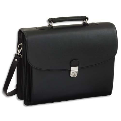 Attach� case avec 5 compartiments simili - cuir noir - 40 x 32 x 15 cm