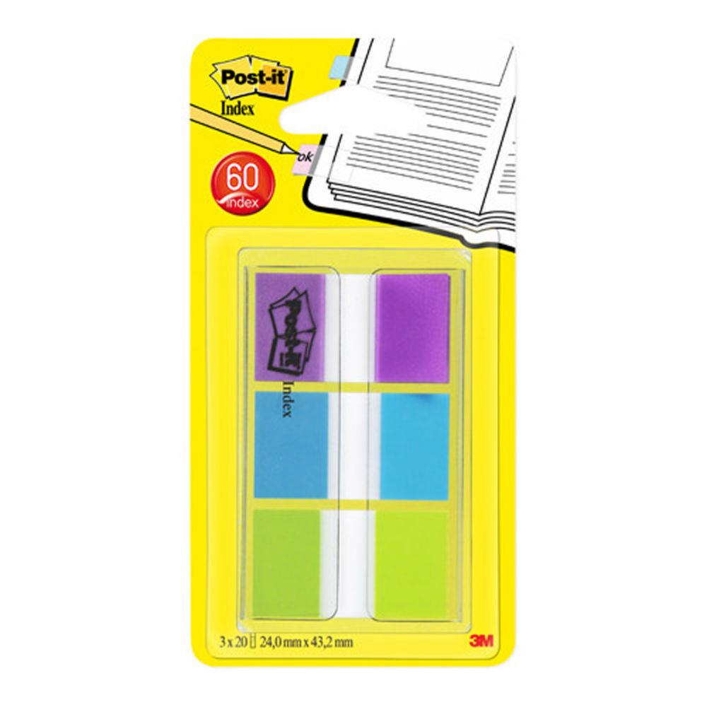 Set de 60 index Post it standards dans un dvidoir transparent 2,54x4,4cm