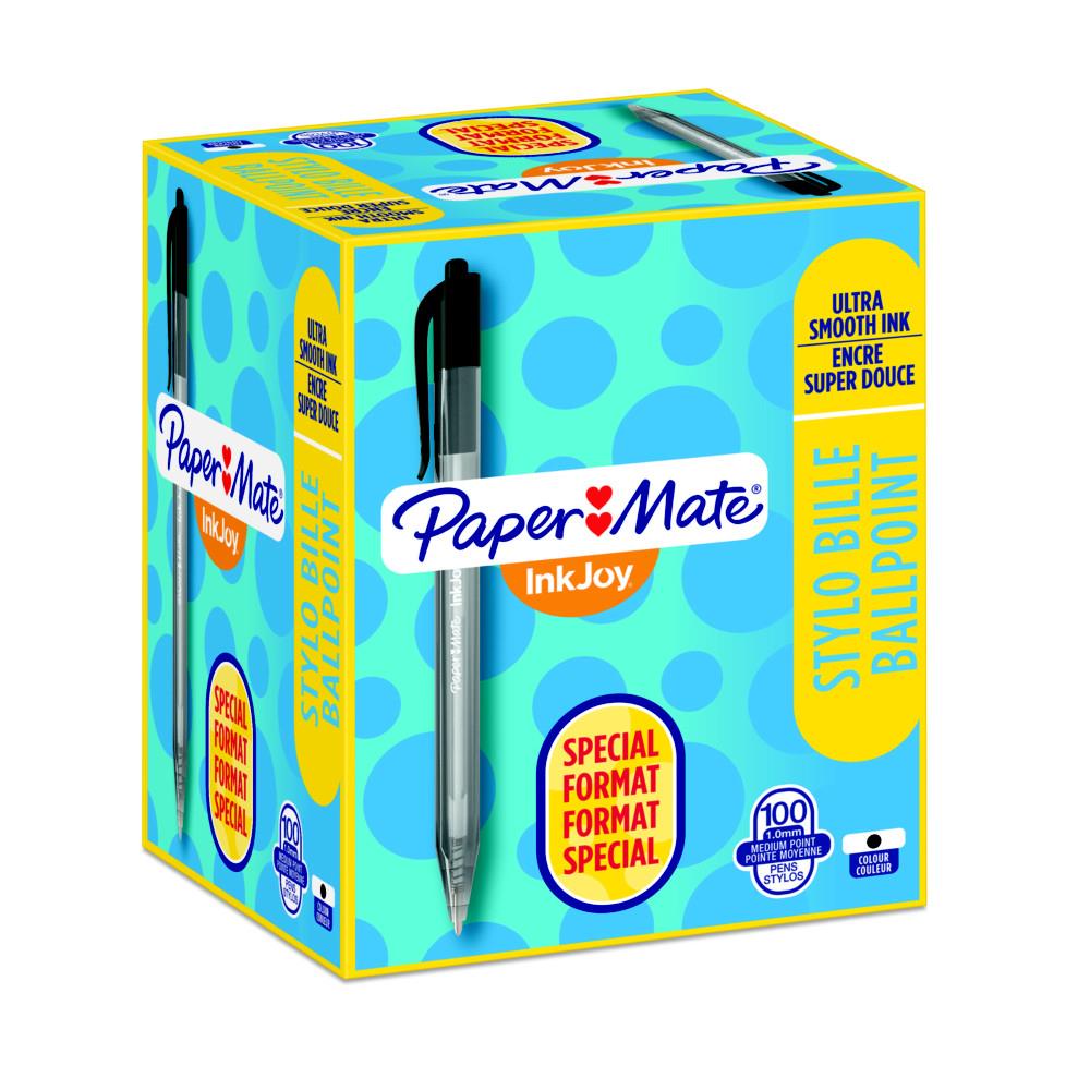 Stylo bille Papermate Inkjoy 100 - rtractable - pointe moyenne - noir - bote de 100