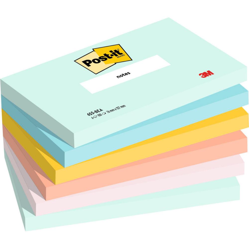 Notes repositionnables Post-it Beachside 76 x 127 mm coloris assorties - 6 blocs de 100 feuilles
