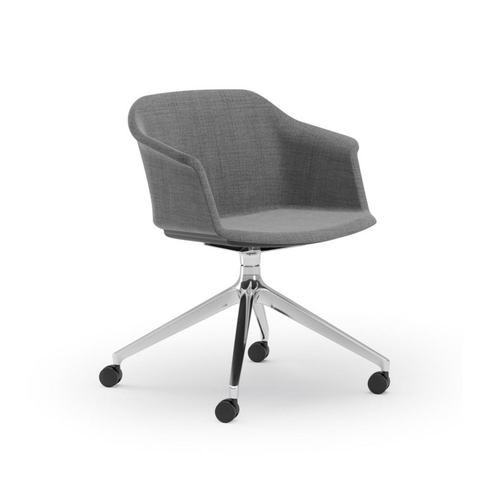 Fauteuil visiteur Ys - Tissu Gris pitement  roulettes Chrome