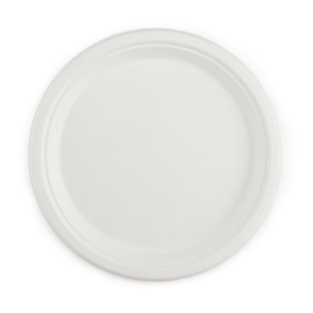 Assiette jetable ronde et plate en fibres vgtales - Diamtre : 17 cm - Blanc - Lot de 50