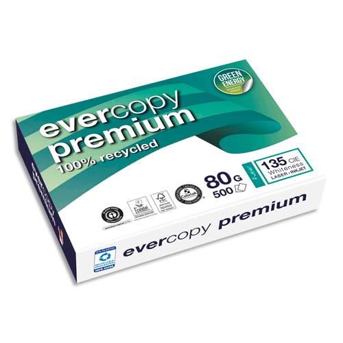 Papier A4 blanc recycl Evercopy Premium - 100% recycl - 80 g - CIE 135 - ramette de 500 feuilles