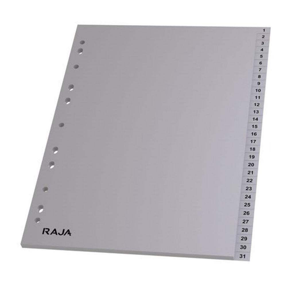 Intercalaires numriques A4 Raja - en polypropylne - gris - 31 divisions