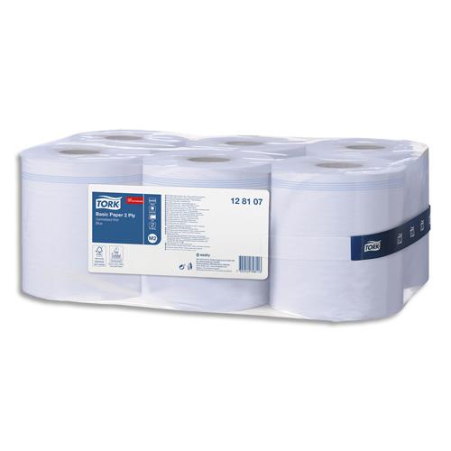Bobine d'essui-mains maxi Tork Basic bleu  - 128107 - 429 formats - dvidage central - lot de 6 -  pour TORK M2